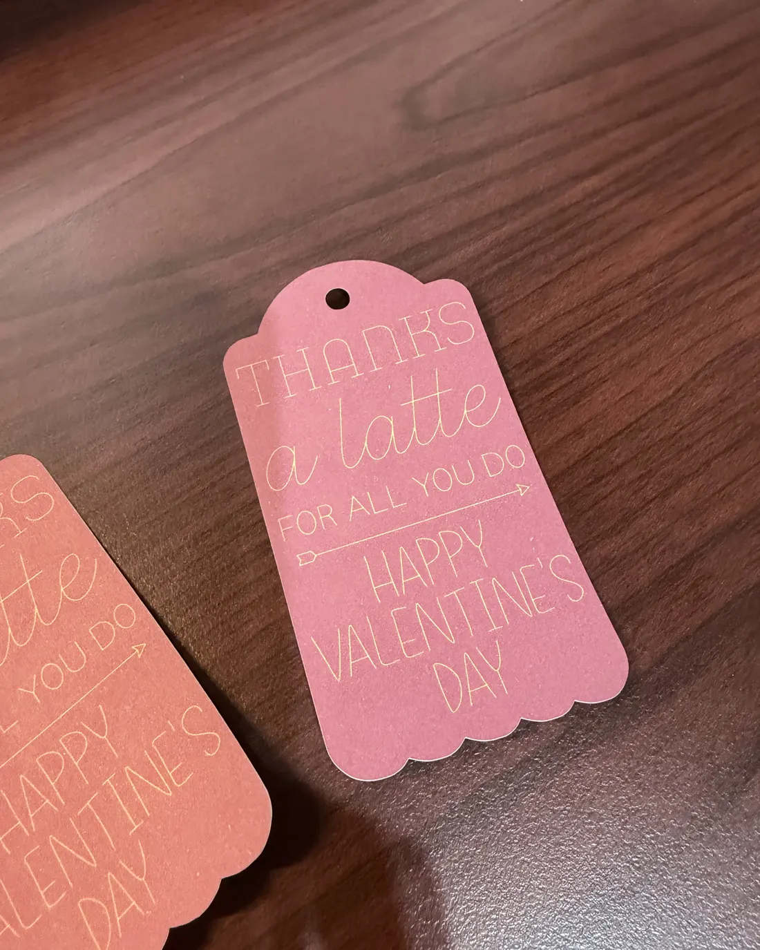 Valentine's gift tags reading 'Thanks a latte'